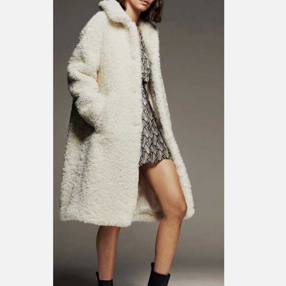 Zara Teddy Bear Faux Shearling Coat Oyster White Blogger Fav Size Small - Picture 6 of 14